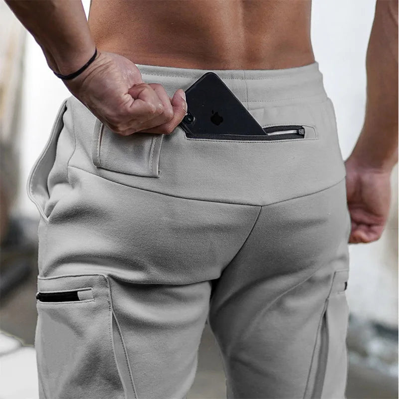 Calças Jogger Masculinas Streetwear 2024 com Múltiplos Bolsos com Zíper, Calças de Moletom, Conjunto Esportivo