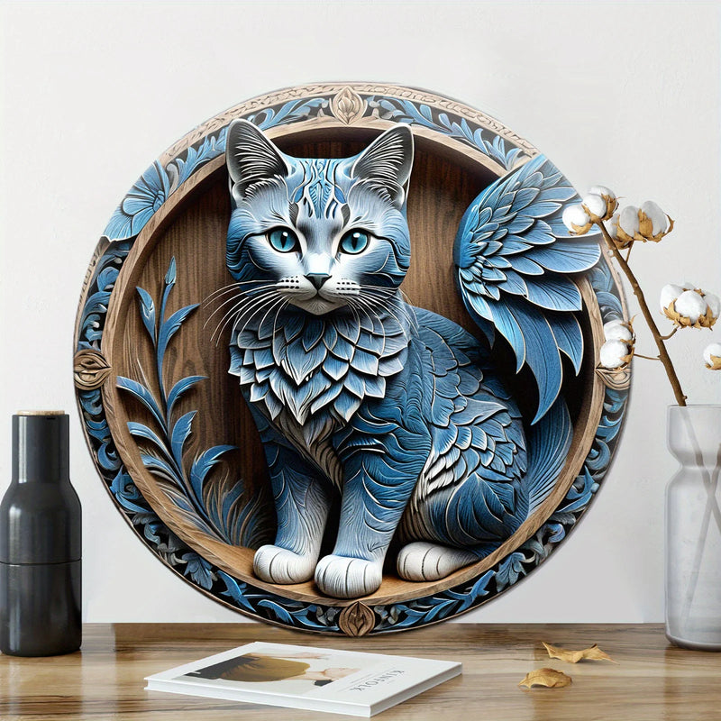 Decoração de Parede Luxuosa "Gato Elegante" – Arte Estética em Azul para Sala, Quarto, Café e Bar, Presente de Natal Perfeito