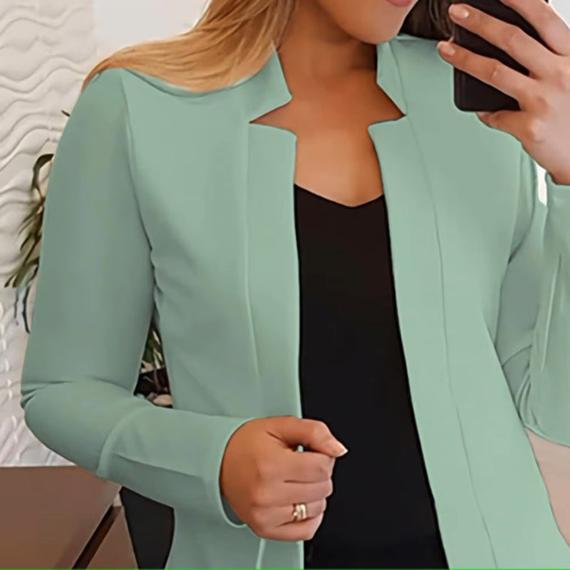 Blazer Cardigan:Jaqueta Elegante sem Botão com Gola Entalhada e Tratamento Anti-Pilling