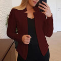 Blazer Cardigan:Jaqueta Elegante sem Botão com Gola Entalhada e Tratamento Anti-Pilling