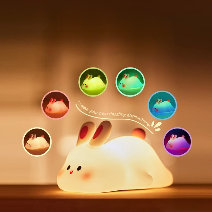 Luminária Mágica Bunny: Silicone Macio com Timer e Sensor de Som